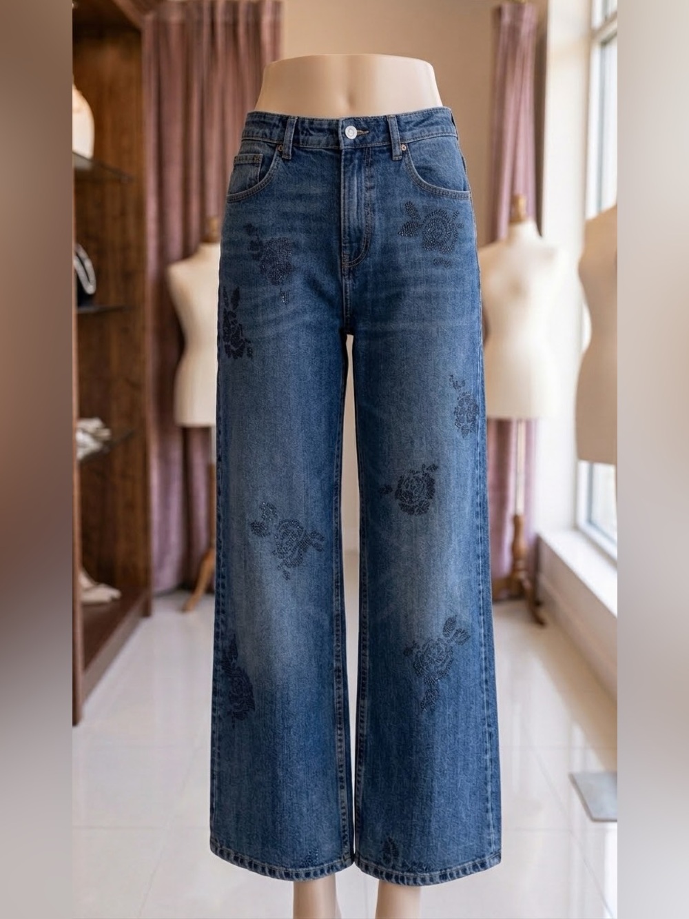 ZARA regular Rise Straight Leg Dark Wash Blue Jeans Size 14